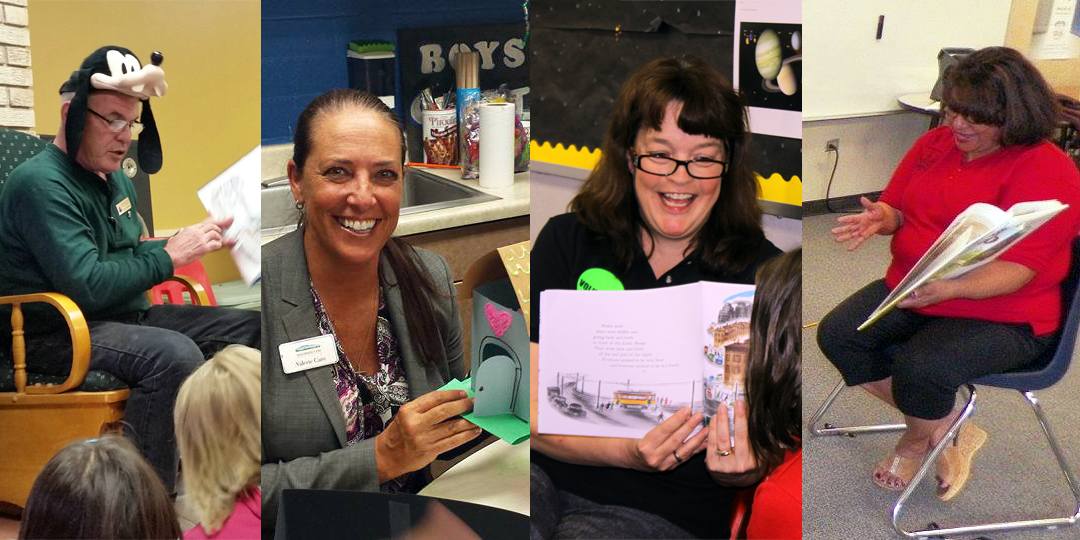 Bryan Anderson, Valerie Caro, Monica Schulik and Norrie Burruel celebrate National Tell A Story Day