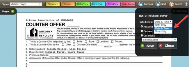 AAR eSign Date/Time pop up