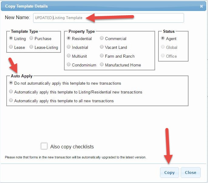 zipForm® - screen grab of Copy Template Details