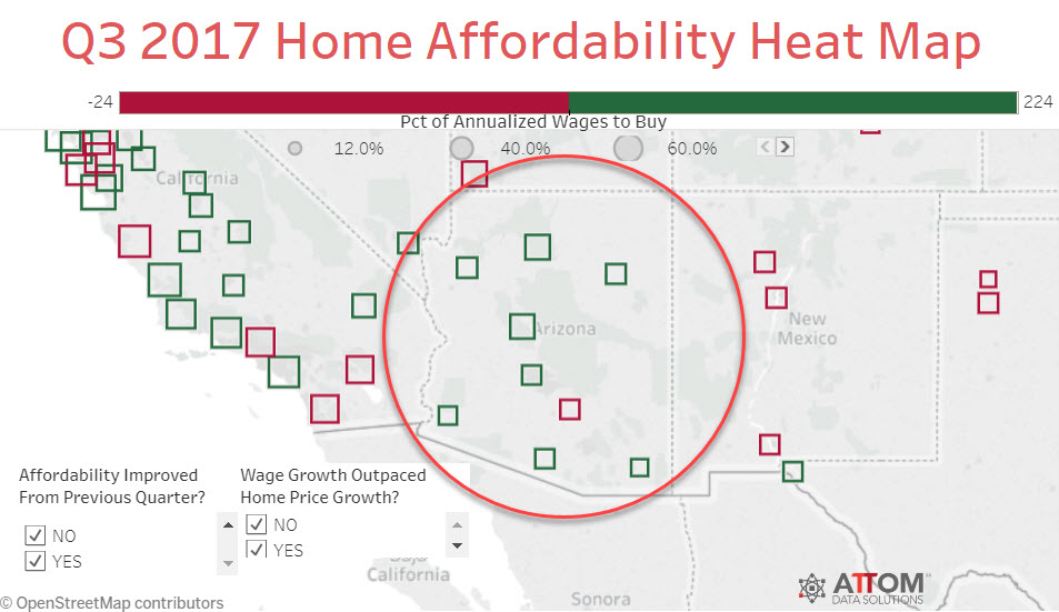 3Q2017 Home Affordability Heat Map for Arizona. Source: http://tabsoft.co/2hSD3lb