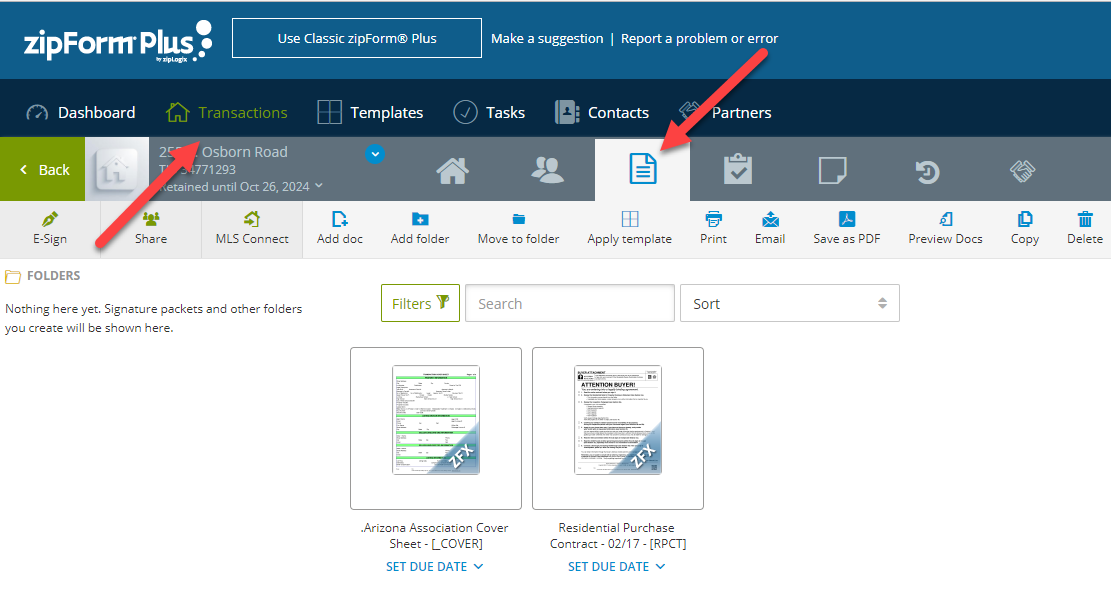 Screengrab showing how to Access Forms in zipForm® Plus as of Nov. 9, 2017.